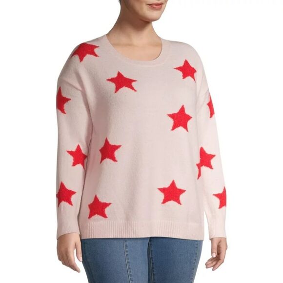 Heart N' Crush Women's Plus Size Star Print Crewneck Pullover Sweater - Picture 4 of 8